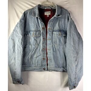 Arizona Jacket Womens L Blue Trucker Denim Jean Flannel Lined Medium‎ Wash